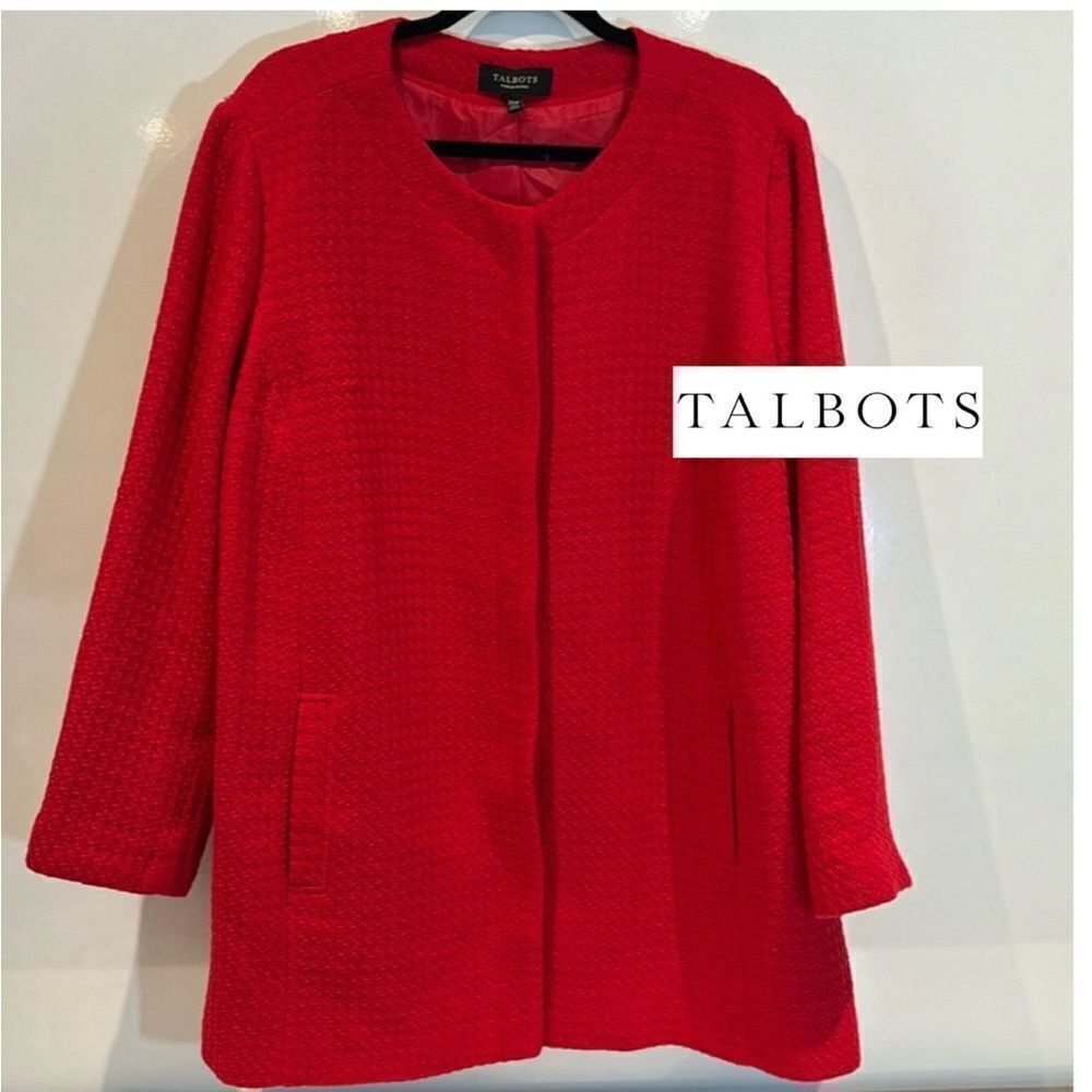 Talbots Tweed Coat Womens 22 WP Petite Red Knit‎ Jacket Button Textured Waffle